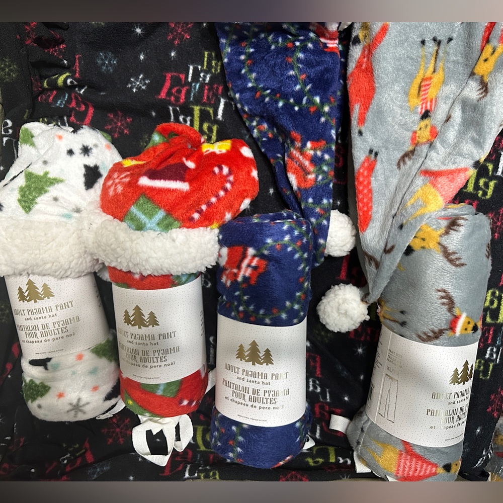 Fleece Christmas PJ pants w/ Santa Hat